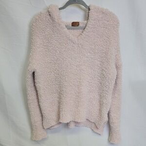 POL Chenille Popcorn Cropped Hooded Sweater, JP3, Pastel Pink, Womens Size Small